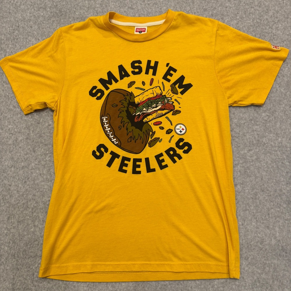 Homage Pittsburgh Steelers Smash Em Sandwich Graphic T-Shirt Gold Mens Small